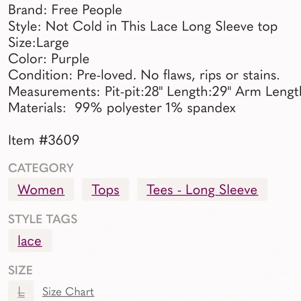 Free People Not Cold in This Lace Long Sleeve Top Purple Sz Large - Picture 10 of 10